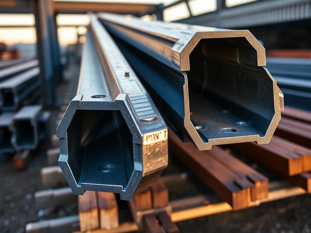 European I Beams (IPN-Section) steel sections stacked in a stockyard