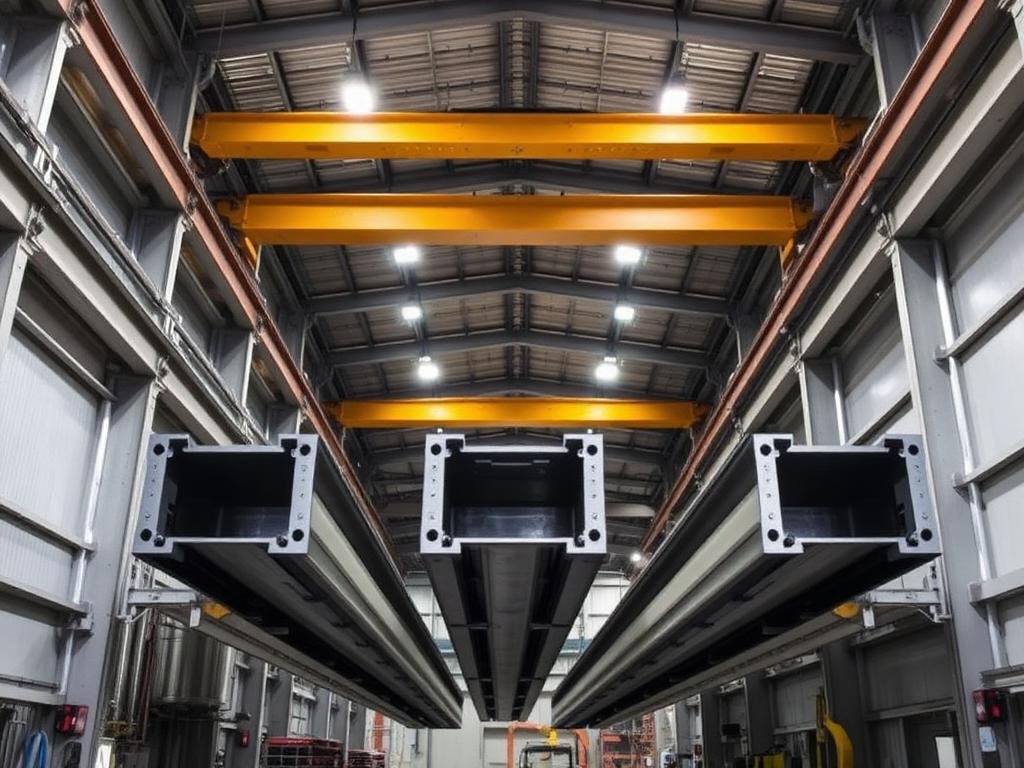 Japanese Wide Flange Beams steel sections stacked in a stockyard