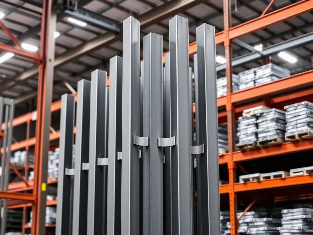 Universal Columns (UC) steel sections stacked in a stockyard