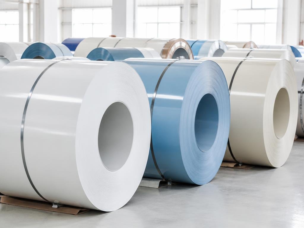 Stacks of colour-coated PPGI steel coils