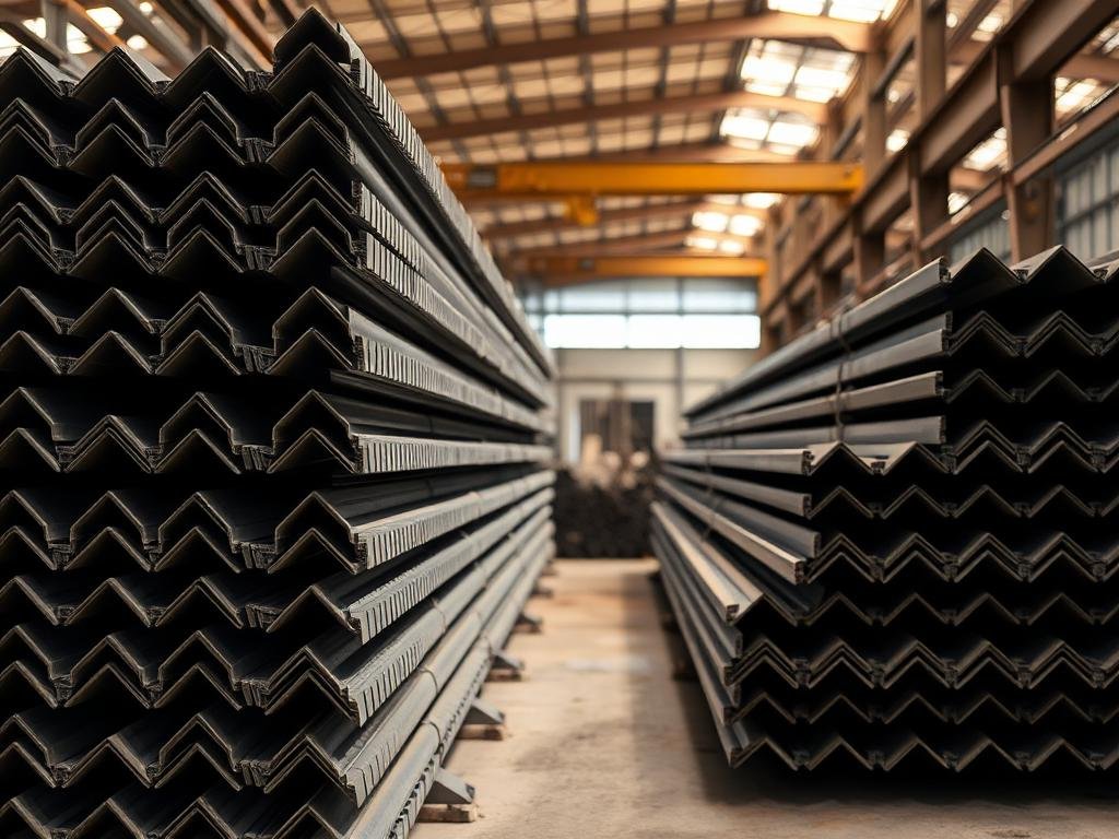 Stacks of steel unequal angle profiles
